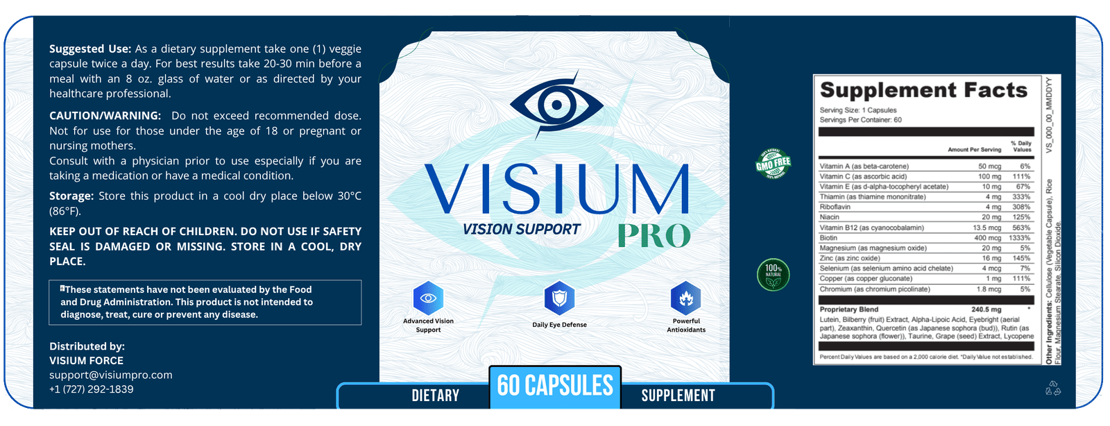 VisiumPro Supplement Facts Label